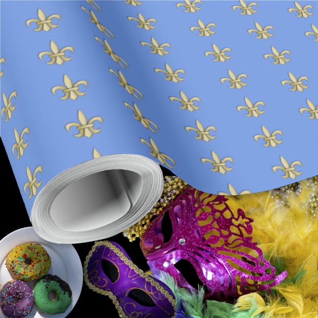Imitate Gold FleurDeLis auf Blue Geschenkpapier (Faux Gold FleurDeLis on Blue Wrapping Paper Roll by Leapfroglisics Shop)