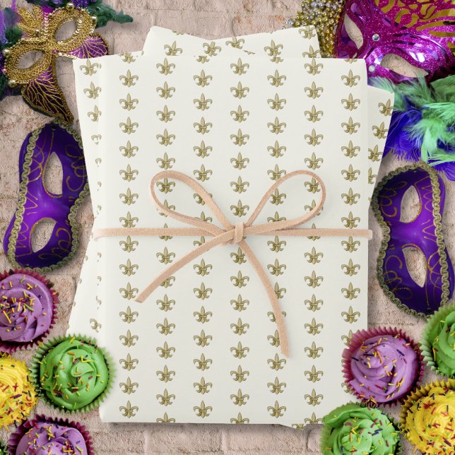 Imitate Gold FleurDeLis auf Elfenbein Geschenkpapier Set (Faux Gold FleurDeLis on Ivory Wrapping Paper Sheets by Leapfroglisics Shop)