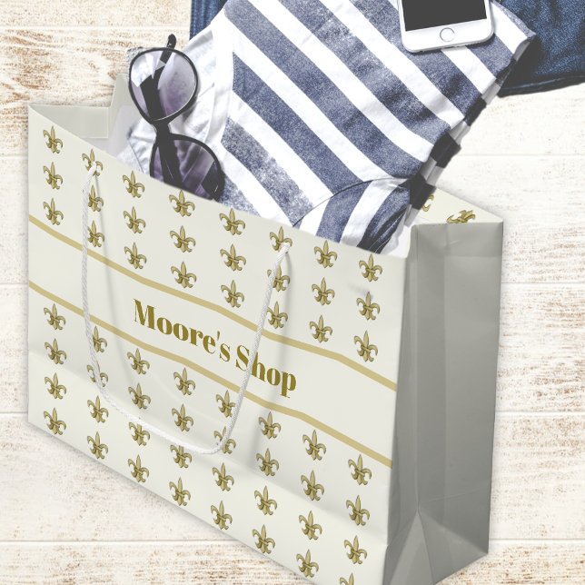 Imitate Gold FleurDeLis auf Elfenbein Große Geschenktüte (Von Creator hochgeladen)