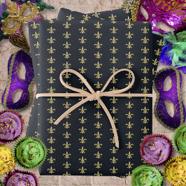 Imitate Gold FleurDeLis auf Graphit Geschenkpapier Set