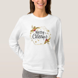 Imitate Gold Floral Frohe Weihnachten | Sleeve Shi T-Shirt