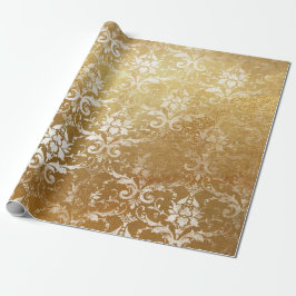 Imitate Gold Floral Hütte Grungy Damask White Roya Geschenkpapier