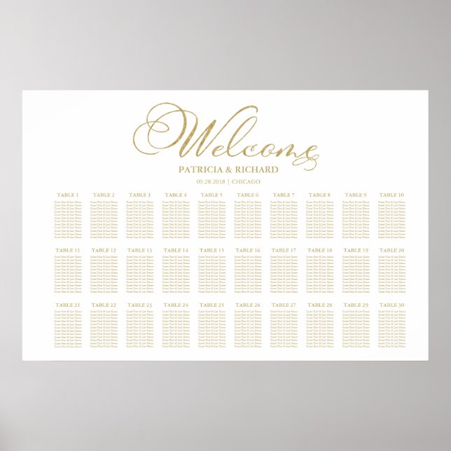Imitate Gold Foil 30 Tische Hochzeitskarte Poster (Vorne)