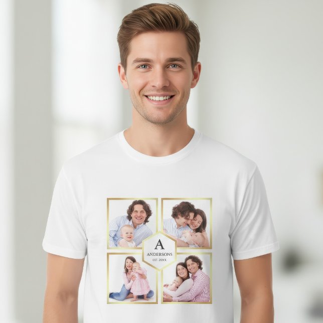 Imitate Gold Foil 4 Bilder Familienfoto Collage T-Shirt (Von Creator hochgeladen)