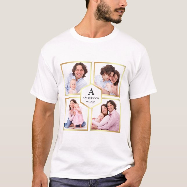 Imitate Gold Foil 4 Bilder Familienfoto Collage T-Shirt (Vorderseite)