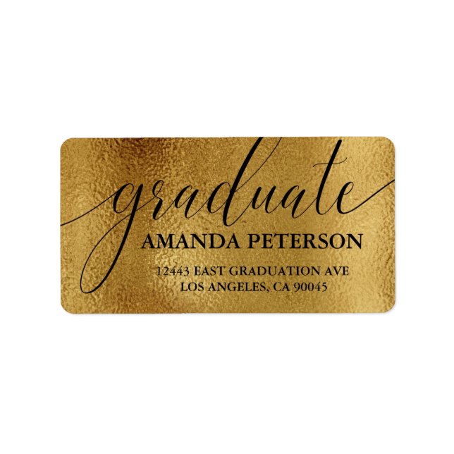 Imitate Gold Foil Black Elegante Typografie Gradua Adressaufkleber (Vorne)
