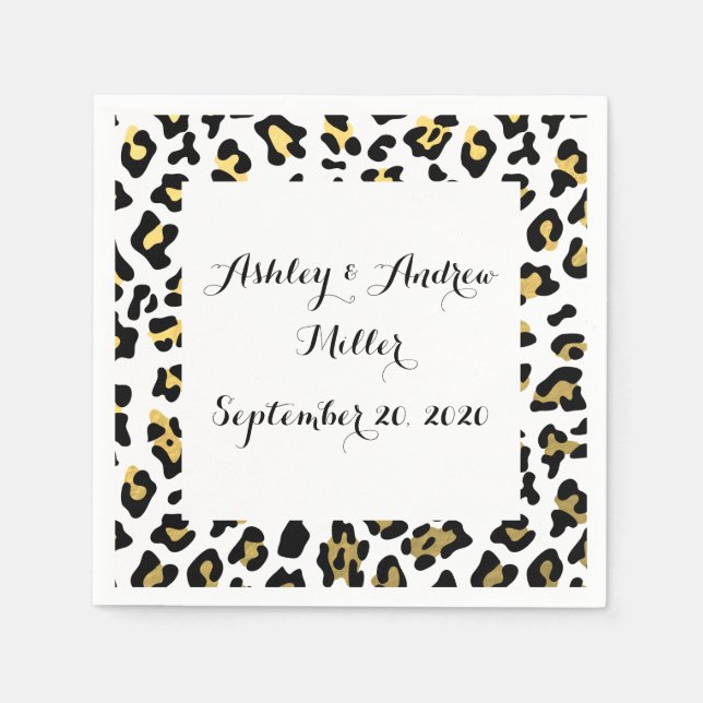 Imitate Gold Foil Black Leopard Druckmuster Serviette (Vorderseite)