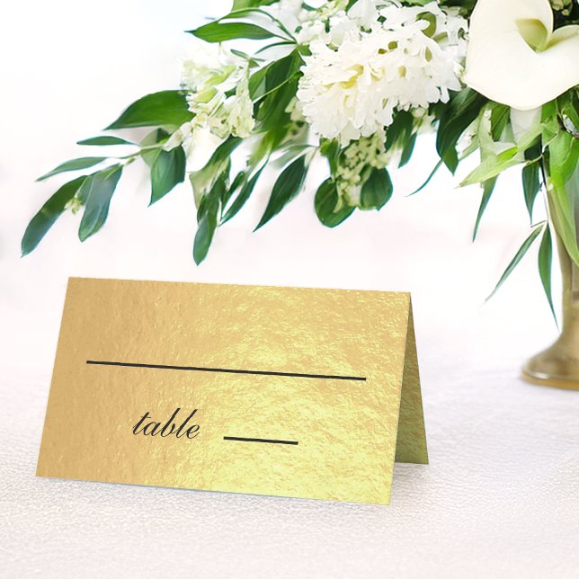Imitate Gold Foil Black Script Calligrafy Hochzeit Platzkarte (Von Creator hochgeladen)