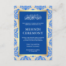Imitate Gold Foil Blue Damask Islamische Mehndi Ze