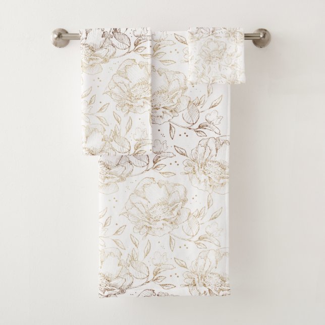 Imitate Gold Foil Blumen Hand Drawn Elegante Badhandtuch Set (Insitu)