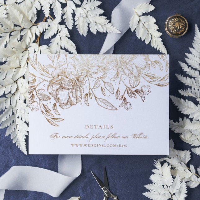 Imitate Gold Foil Blumen Hand Drawn Elegante Hochz Begleitkarte (Von Creator hochgeladen)