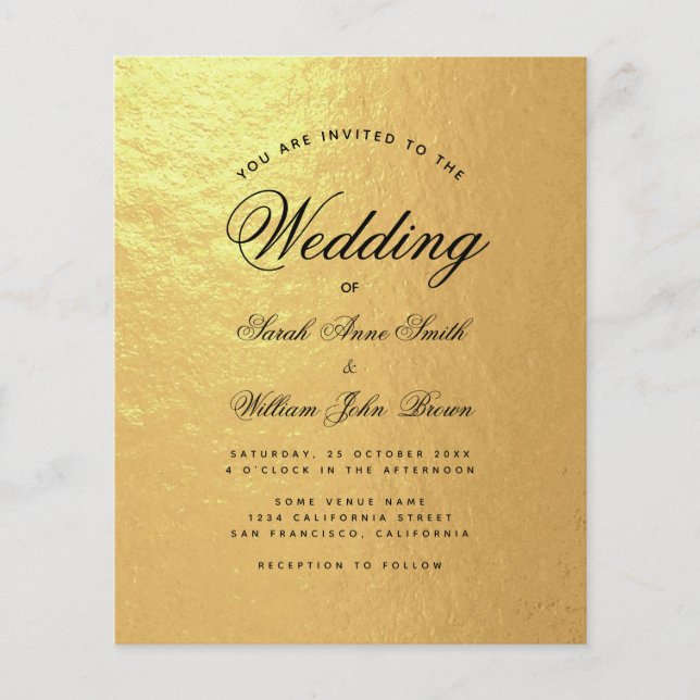 Imitate Gold Foil Budget Skript Hochzeit Einladung (Vorderseite)
