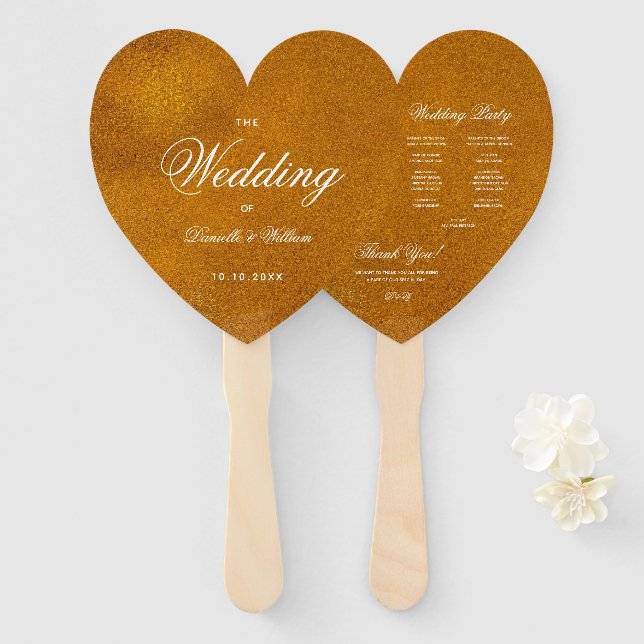 Imitate Gold Foil Calligraphy Heart Wedding Progra Fächer (Vorne und Hinten)