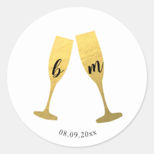 Imitate Gold Foil Champagner Brillen Hochzeitstick Runder Aufkleber