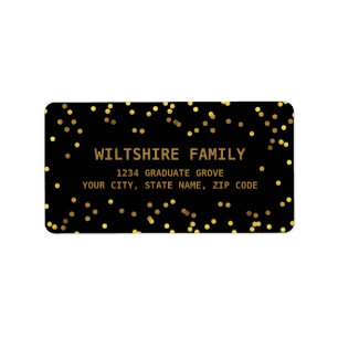 Imitate Gold Foil Confetti Black Adressaufkleber