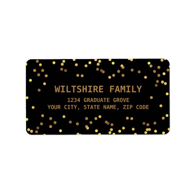 Imitate Gold Foil Confetti Black Adressaufkleber (Vorne)