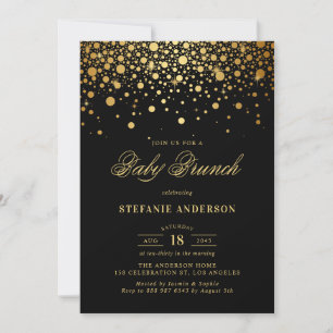 Imitate Gold Foil Confetti Black Baby Brunch Einladung