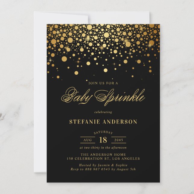 Imitate Gold Foil Confetti Black Baby Sprinkle Einladung (Vorderseite)