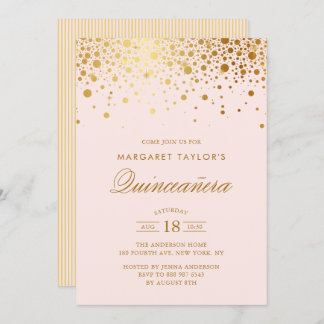 Imitate Gold Foil Confetti Blush Pink Quinceañera Einladung