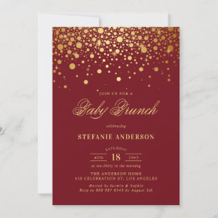 Imitate Gold Foil Confetti Burgundy Baby Brunch Einladung