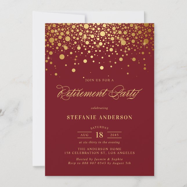 Imitate Gold Foil Confetti Burgundy Rentierungs-Pa Einladung (Vorderseite)