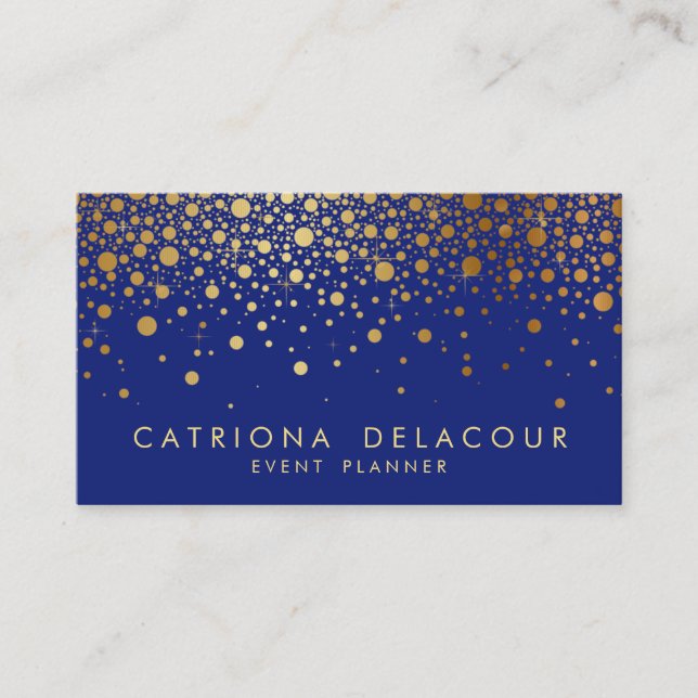 Imitate Gold Foil Confetti Business Card | Blau Visitenkarte (Vorderseite)