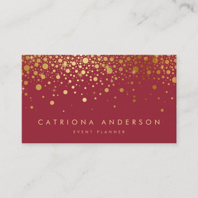 Imitate Gold Foil Confetti Business Card | Rot Visitenkarte (Vorderseite)