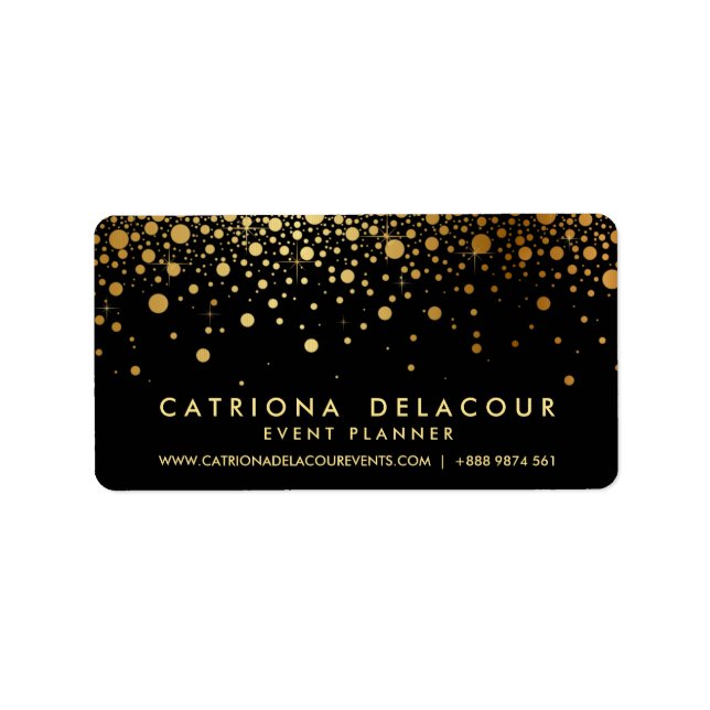 Imitate Gold Foil Confetti Business Card | Schwarz Adressaufkleber (Vorne)