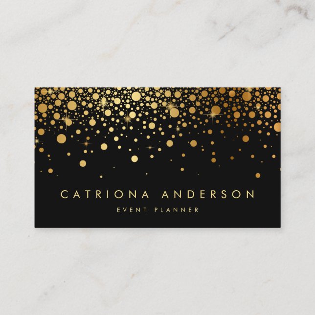 Imitate Gold Foil Confetti Business Card | Schwarz Visitenkarte (Vorderseite)