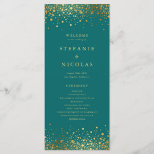 Imitate Gold Foil Confetti Dots Aquamarin Hochzeit Programm