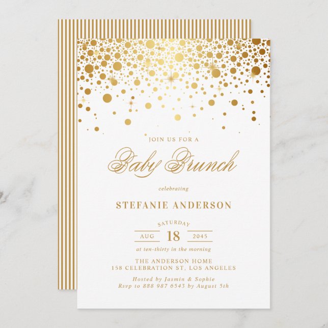 Imitate Gold Foil Confetti Dots Baby Brunch Einladung (Vorne/Hinten)