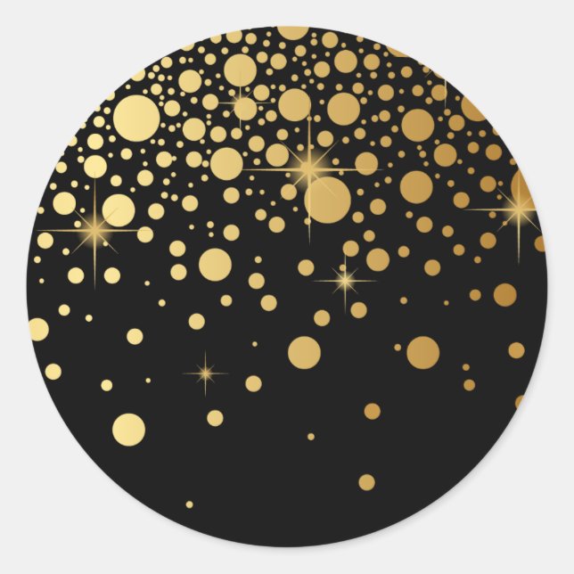 Imitate Gold Foil Confetti Dots Black Runder Aufkleber (Vorderseite)