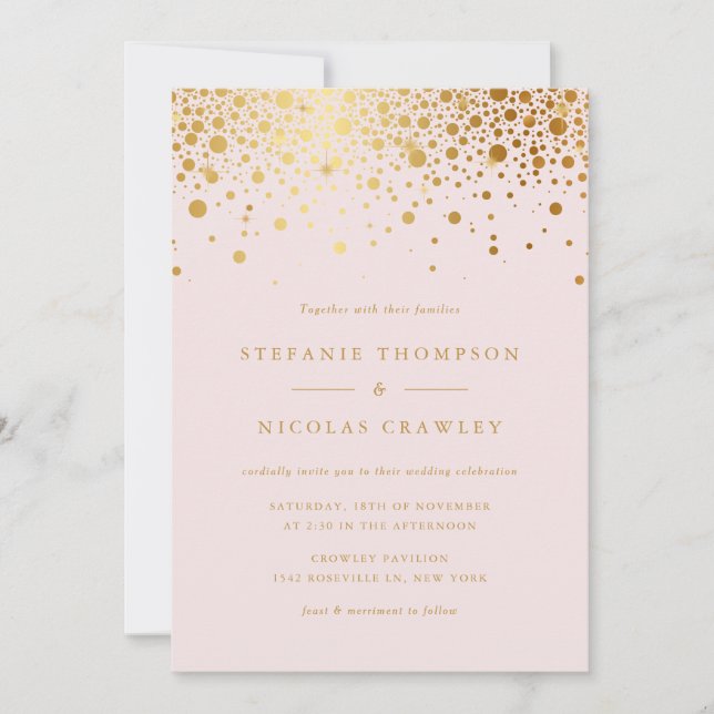 Imitate Gold Foil Confetti Dots Blush Hochzeit Einladung (Vorderseite)