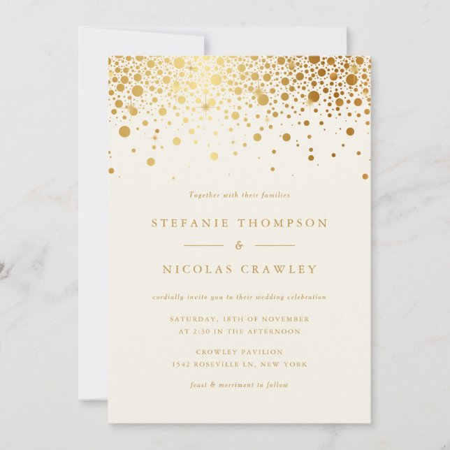 Imitate Gold Foil Confetti Dots Elfenbeinhochzeit Einladung (Vorderseite)