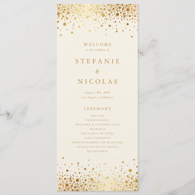 Imitate Gold Foil Confetti Dots Elfenbeinhochzeit Programm (Vorderseite)