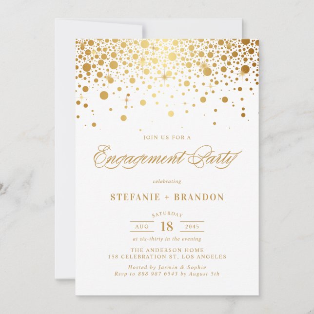 Imitate Gold Foil Confetti Dots Engagement Partei Einladung (Vorderseite)