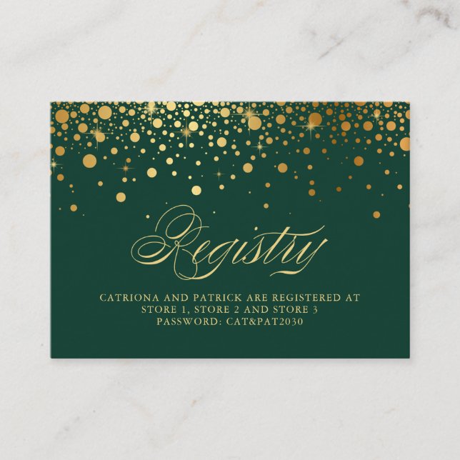 Imitate Gold Foil Confetti Dots Green Registrierun Platzkarte (Vorderseite)