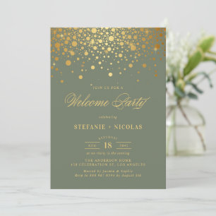 Imitate Gold Foil Confetti Dots Grün Begrüßungs-Pa Einladung