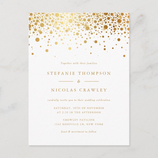 Imitate Gold Foil Confetti Dots Hochzeit Einladungspostkarte (Vorderseite)