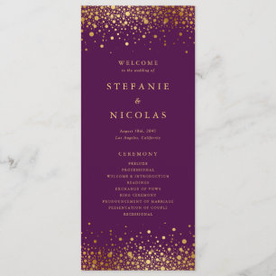 Imitate Gold Foil Confetti Dots Lila Hochzeit Programm