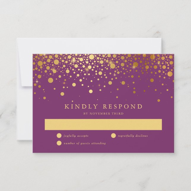 Imitate Gold Foil Confetti Dots Lila RSVP Card Karte (Vorderseite)