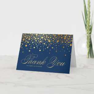 Imitate Gold Foil Confetti Dots Navy Blue Wedding Dankeskarte