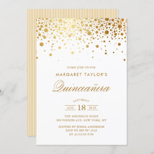 Imitate Gold Foil Confetti Dots Quinceañera Einladung