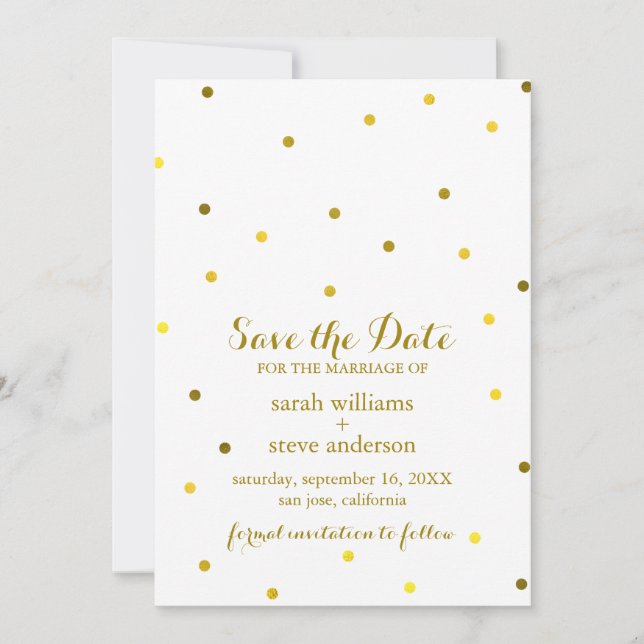 Imitate Gold Foil Confetti Dots Save the Date (Vorderseite)