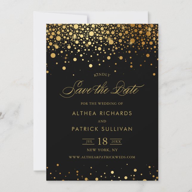 Imitate Gold Foil Confetti Dots | Schwarz Save the Save The Date (Vorderseite)