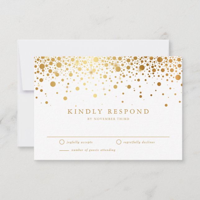 Imitate Gold Foil Confetti Dots Wedding RSVP Card Karte (Vorderseite)