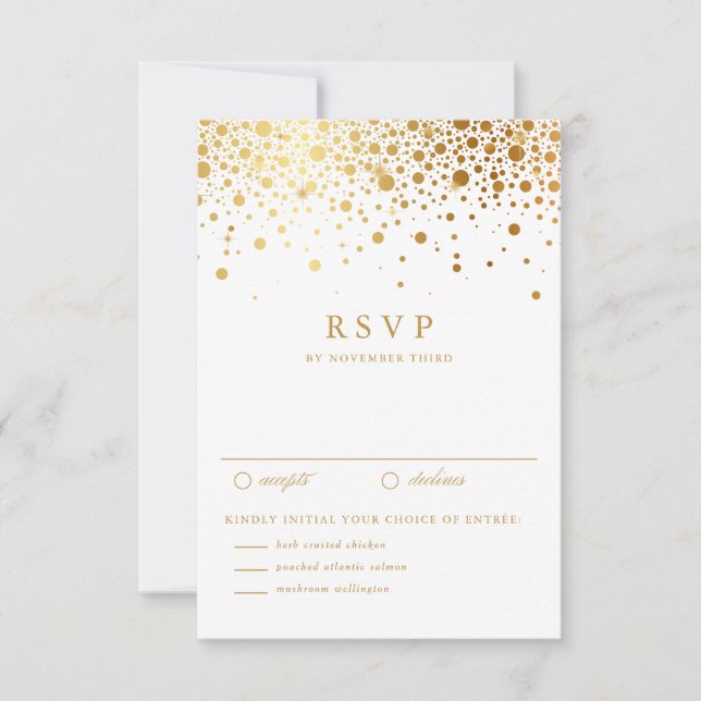 Imitate Gold Foil Confetti Dots Wedding RSVP Card Karte (Vorderseite)