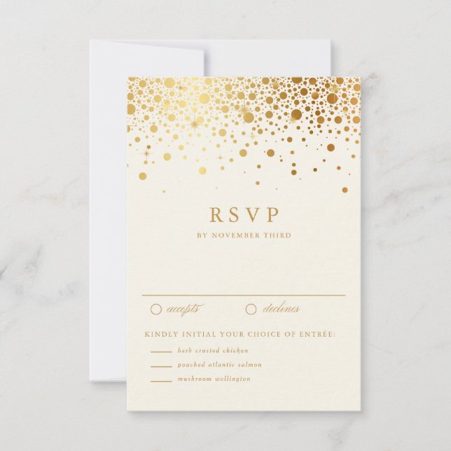 Imitate Gold Foil Confetti Dots Wedding RSVP | Elf Karte (Vorderseite)