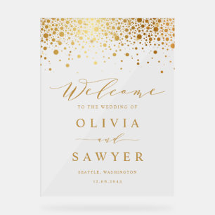 Imitate Gold Foil Confetti Dots White Wedding Will Acrylschild