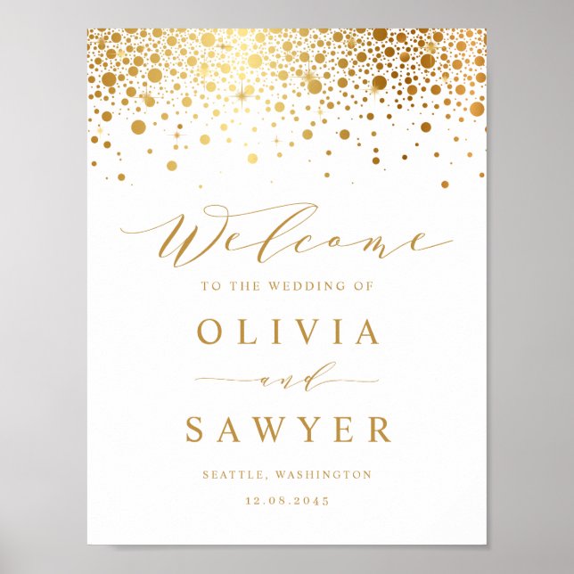 Imitate Gold Foil Confetti Dots White Wedding Will Poster (Vorne)